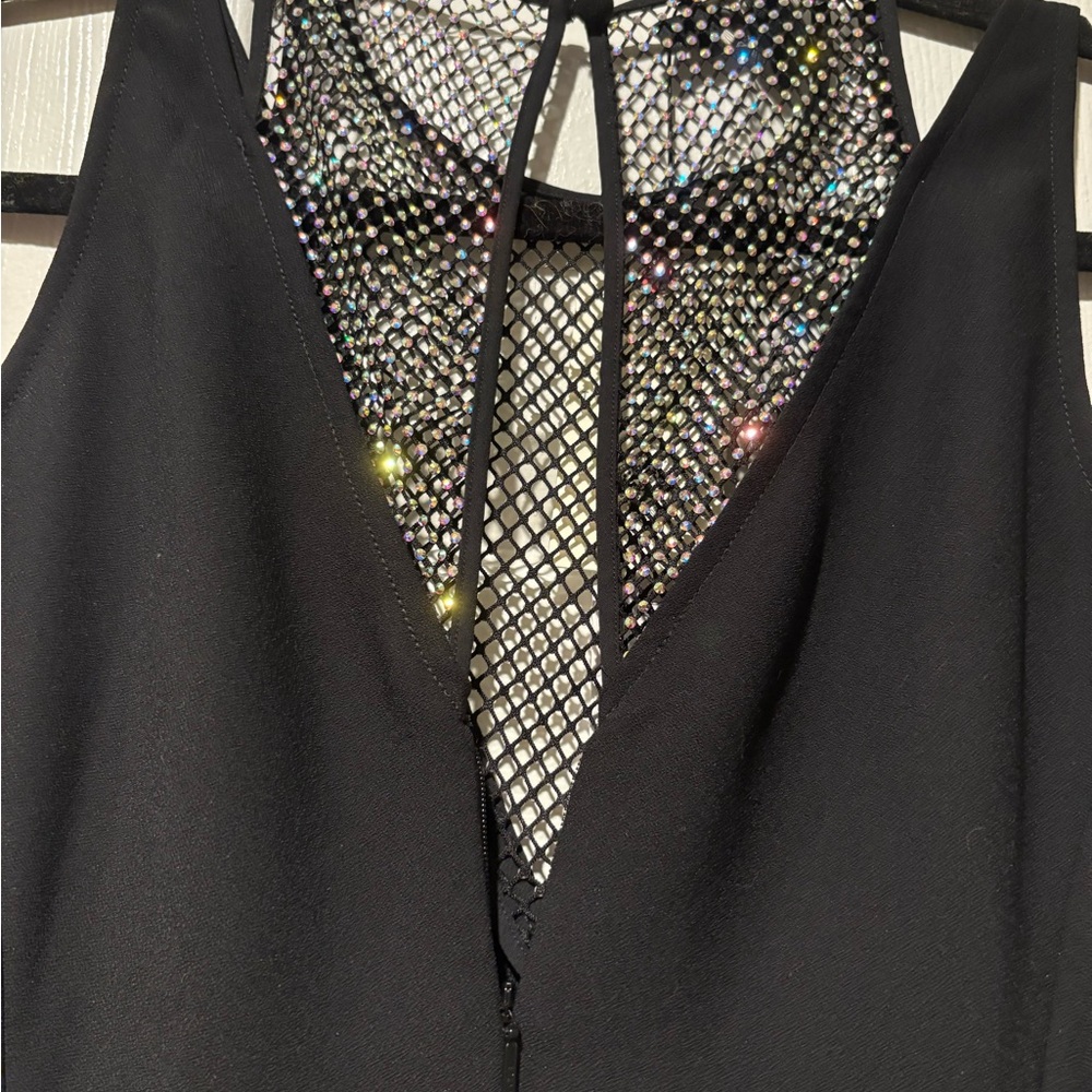 Black Dress with Rhinestone Mesh Detail